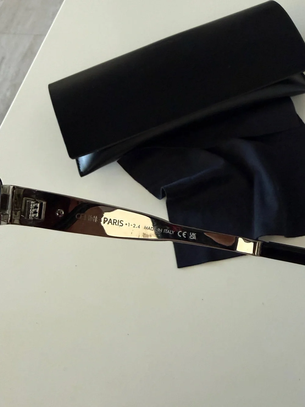 Celine Silver Frame Black Lens Oval Sunglasses